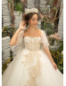 Gold Lace Ivory Tulle Floor Length Flower Girl Dress